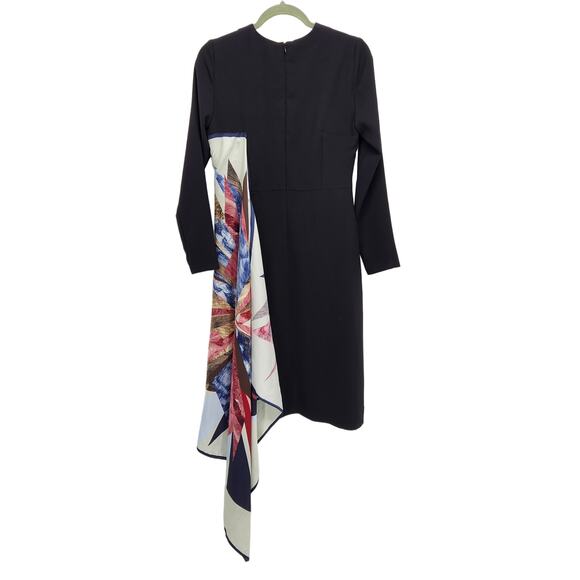 BARELLI Black Round Neck Dress with Attached Multi-Color Geometric Scarf Women 6 - Picture 15 of 15